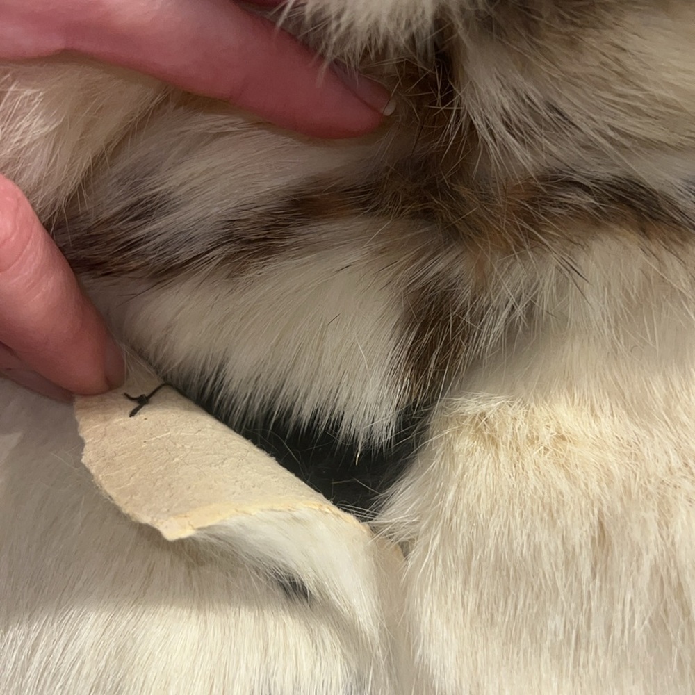 Vintage genuine rabbit fur cream tan brown mid length coat - Picture 5 of 17